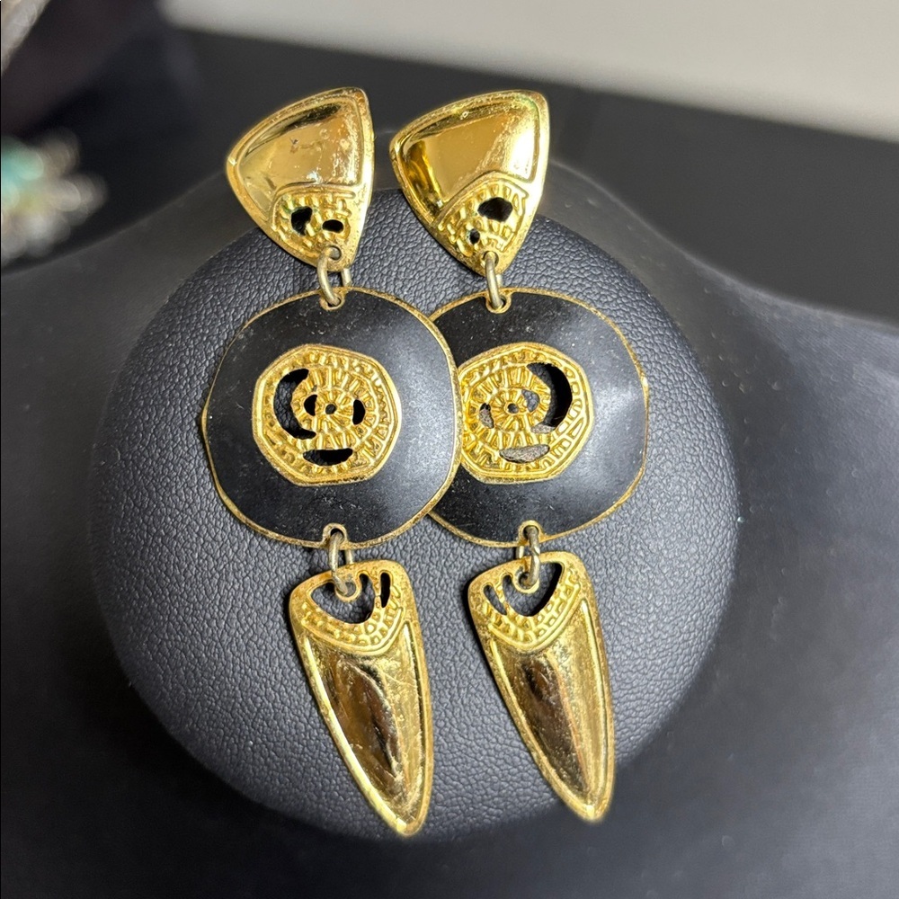 Berebi Vintage Dangle Geometric Black Gold Old Money Regency Earrings 65$